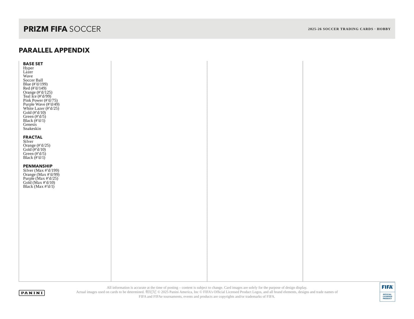 Panini Prizm FIFA 2025/26 Hobby Box - Sell Sheet Page 6