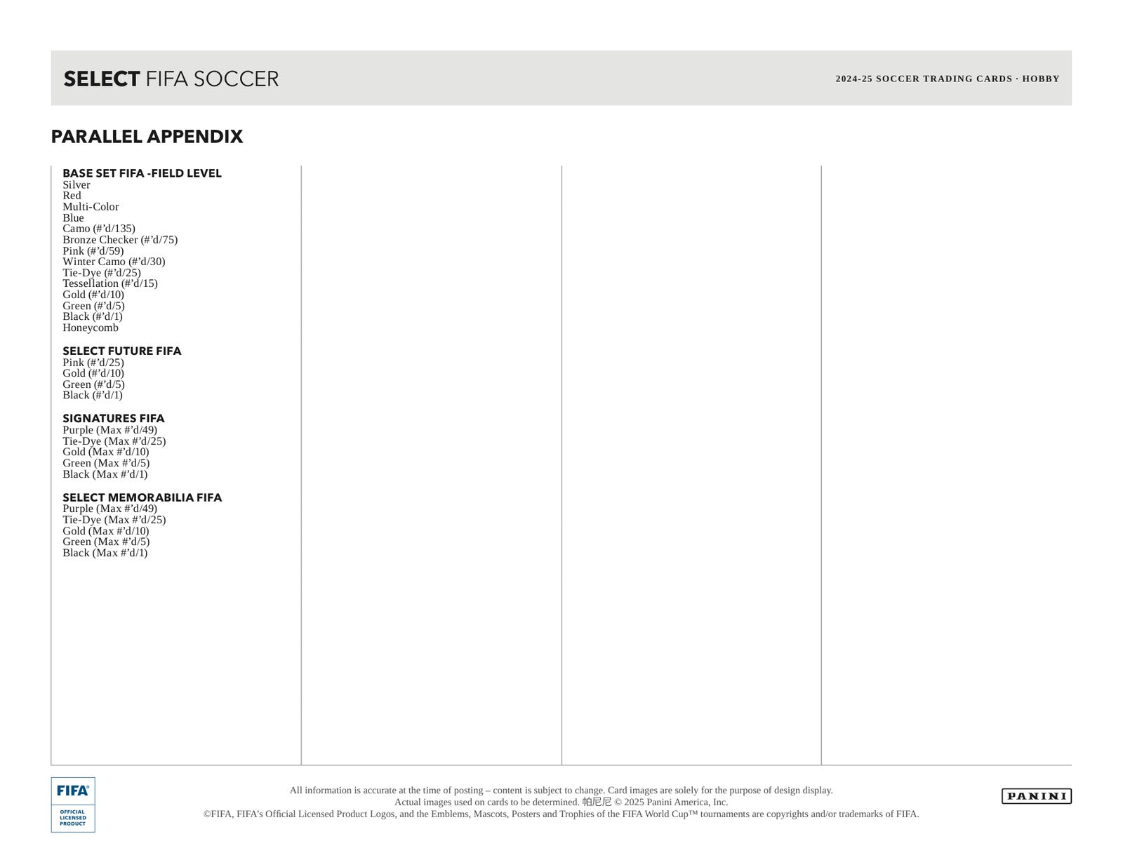 Panini Soccer Hobby Box 2024/25 Hobby Box - Sell Sheet Page 6