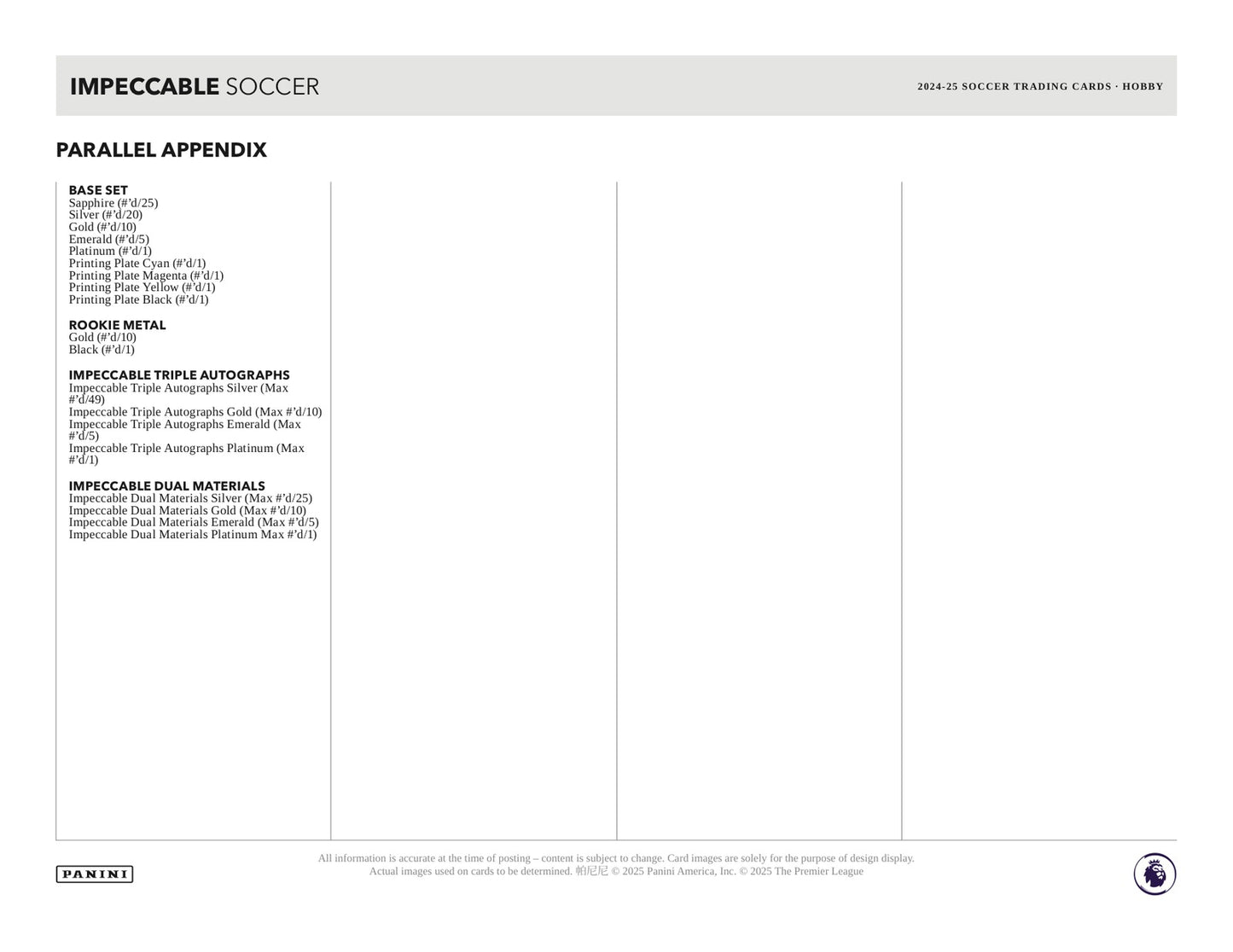 Panini Impeccable Soccer 2024/25 Hobby Box - Sell Sheet Page 6
