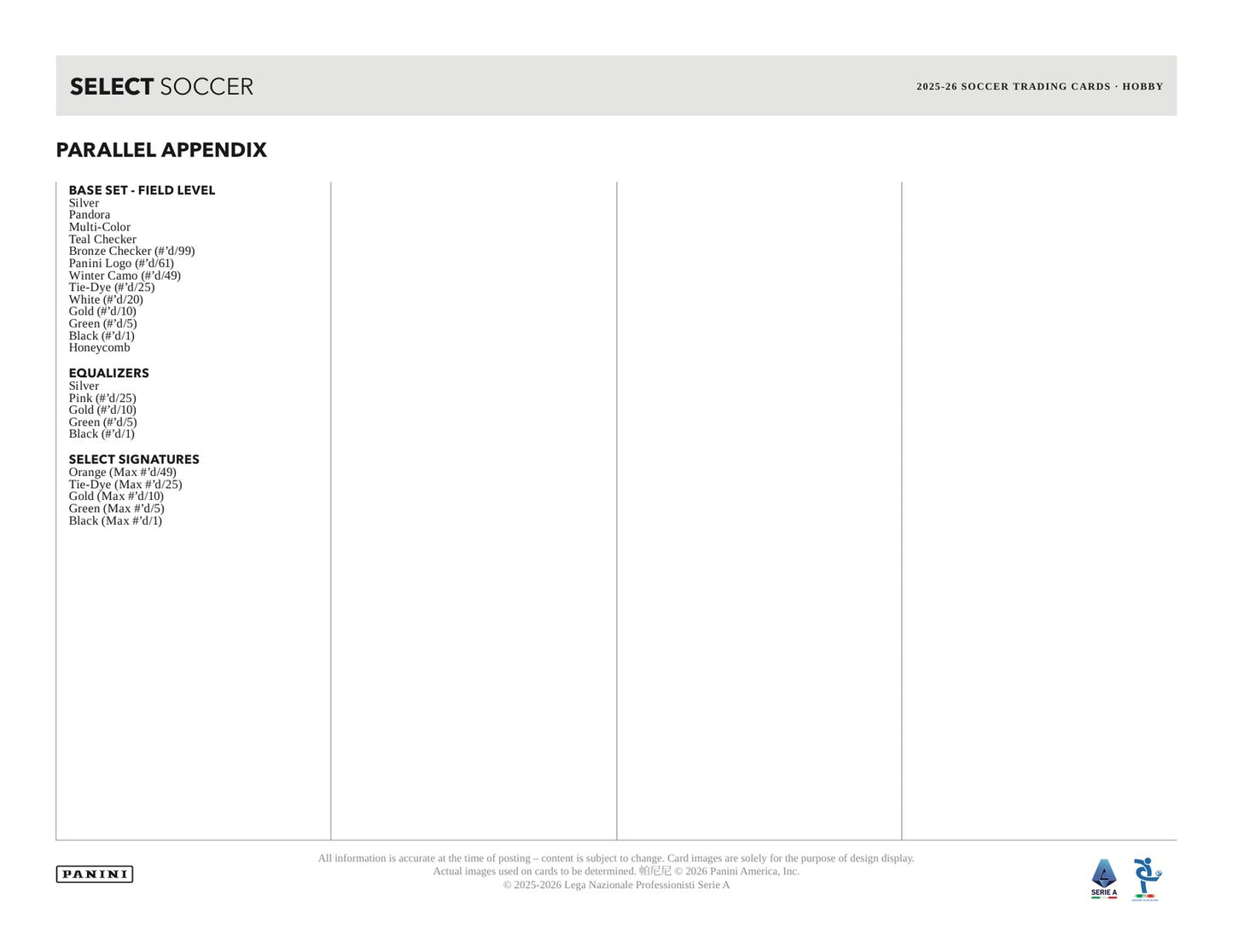 Panini Serie A Soccer 2025/26 Hobby Box Case - Sell Sheet Page 6