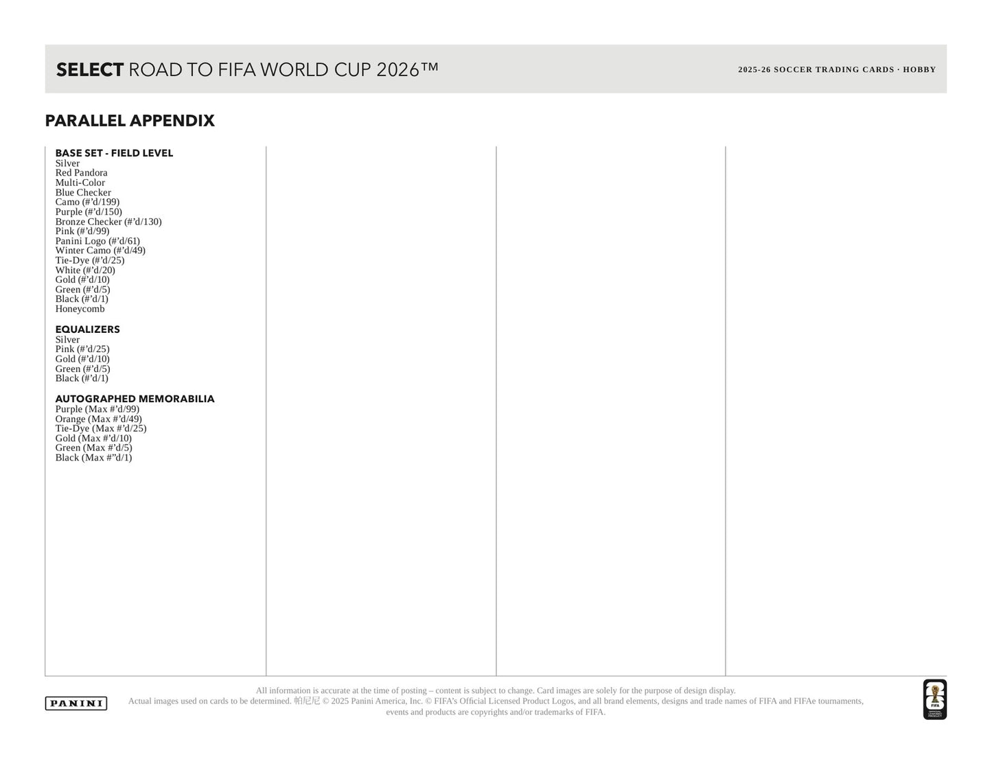Panini Road to World Cup 2026 Soccer 2025/26 Hobby Box - Sell Sheet Page 6